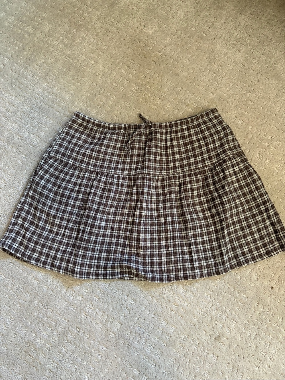 Afends Brown Plaid Tiered Mini Skirt